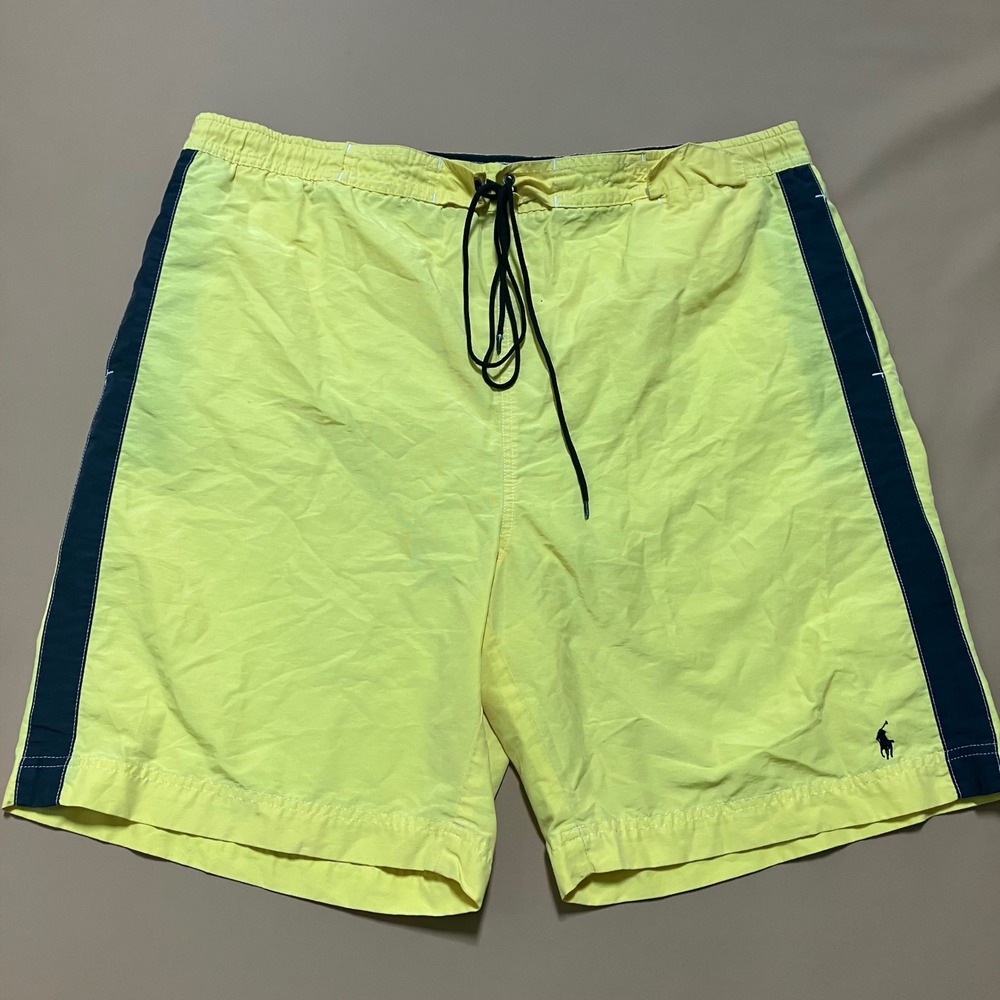 Vintage 90s Polo Sport Ralph Lauren Large Yellow Swim Trunks Board Shorts‎ Y2K